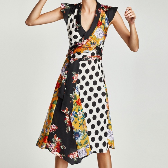Zara Dresses & Skirts - ZARA polka dot and floral patchwork dress